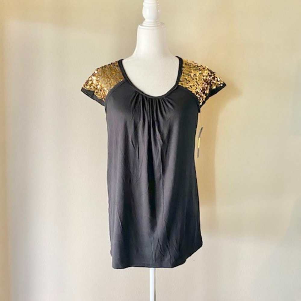 Elie Tahari Black Sequin Top